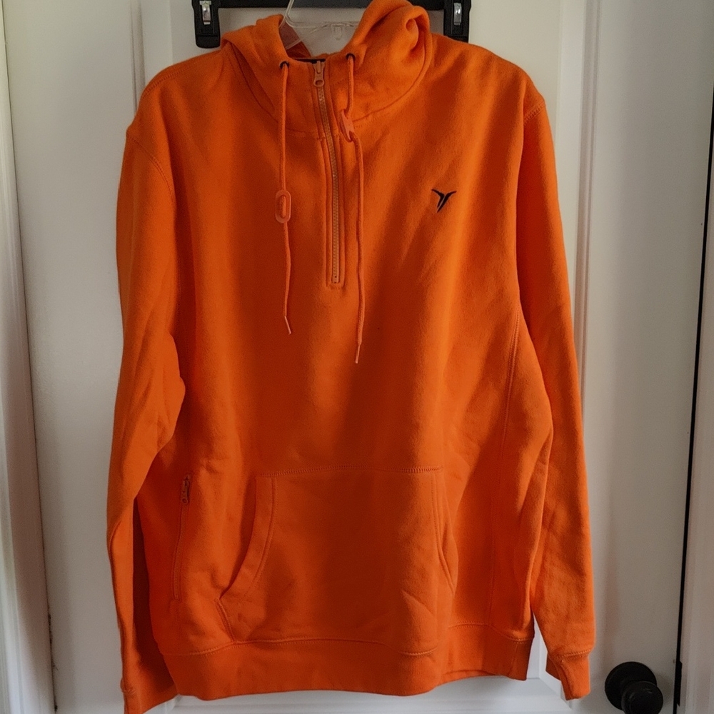 Old Navy Men Orange Quarter-Zip Hoodie with Small Black Logo
